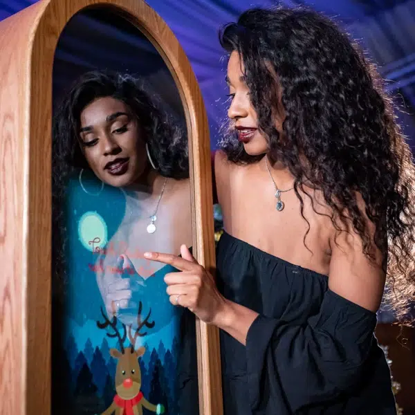 Retro Magic Mirror photo booth with Christmas theme
