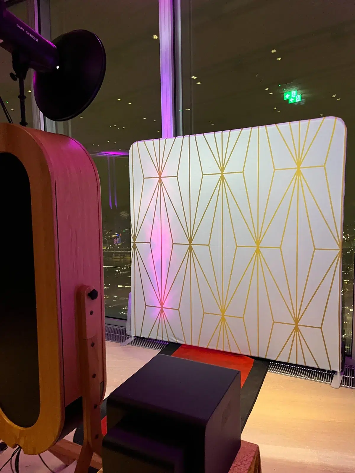 Retro Mirror with branded gold backdrop at London corporate event