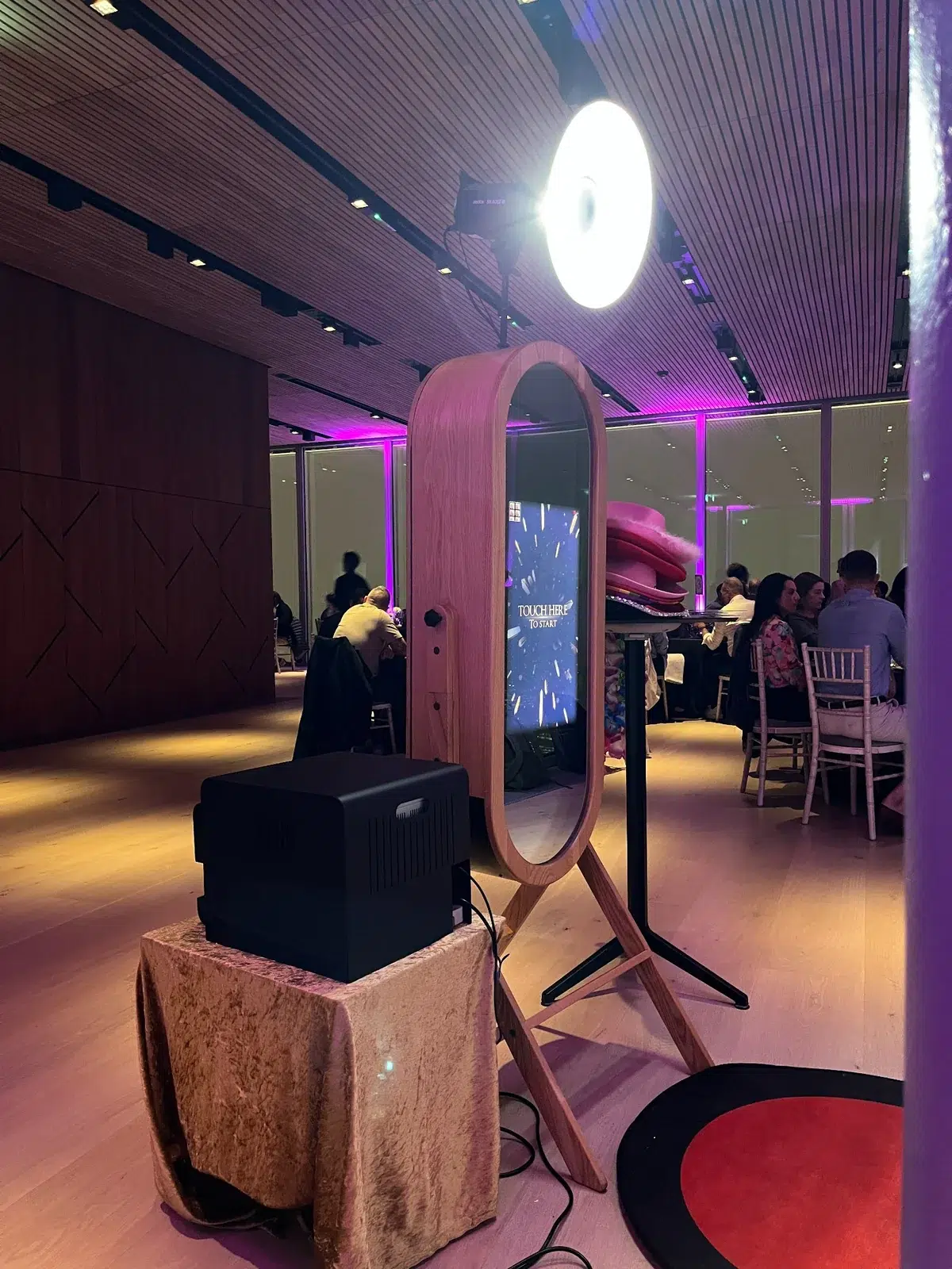 Premium Retro Mirror photo booth setup at a London corporate venue