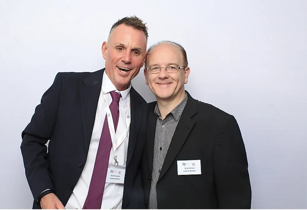 Original corporate photo before AI enhancement (Gatwick Sound Photobooth).